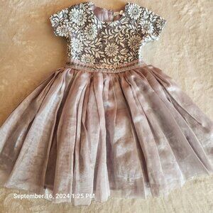 Angel &Rocket Embroidered Top Dress Full Lined Grey Skirt Size 3 Girls Buttons